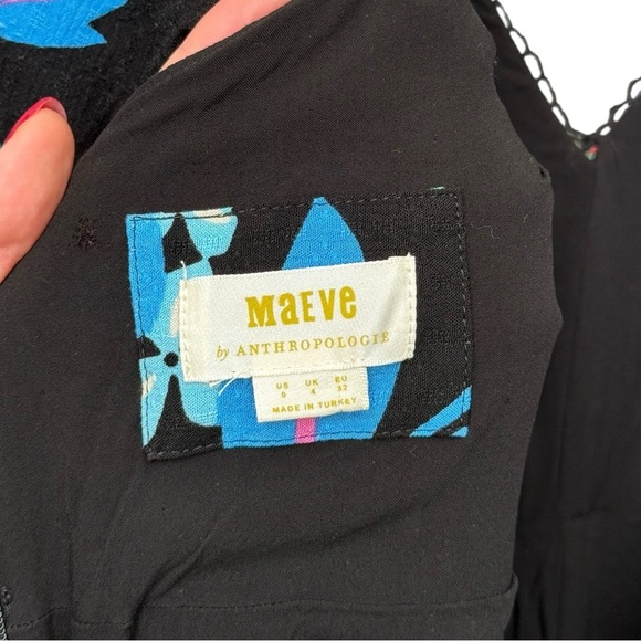 Anthropologie Maeve Ruched Floral Maxi Dress Size 0 XS S Black Long Sleeves Boho - Picture 7 of 10